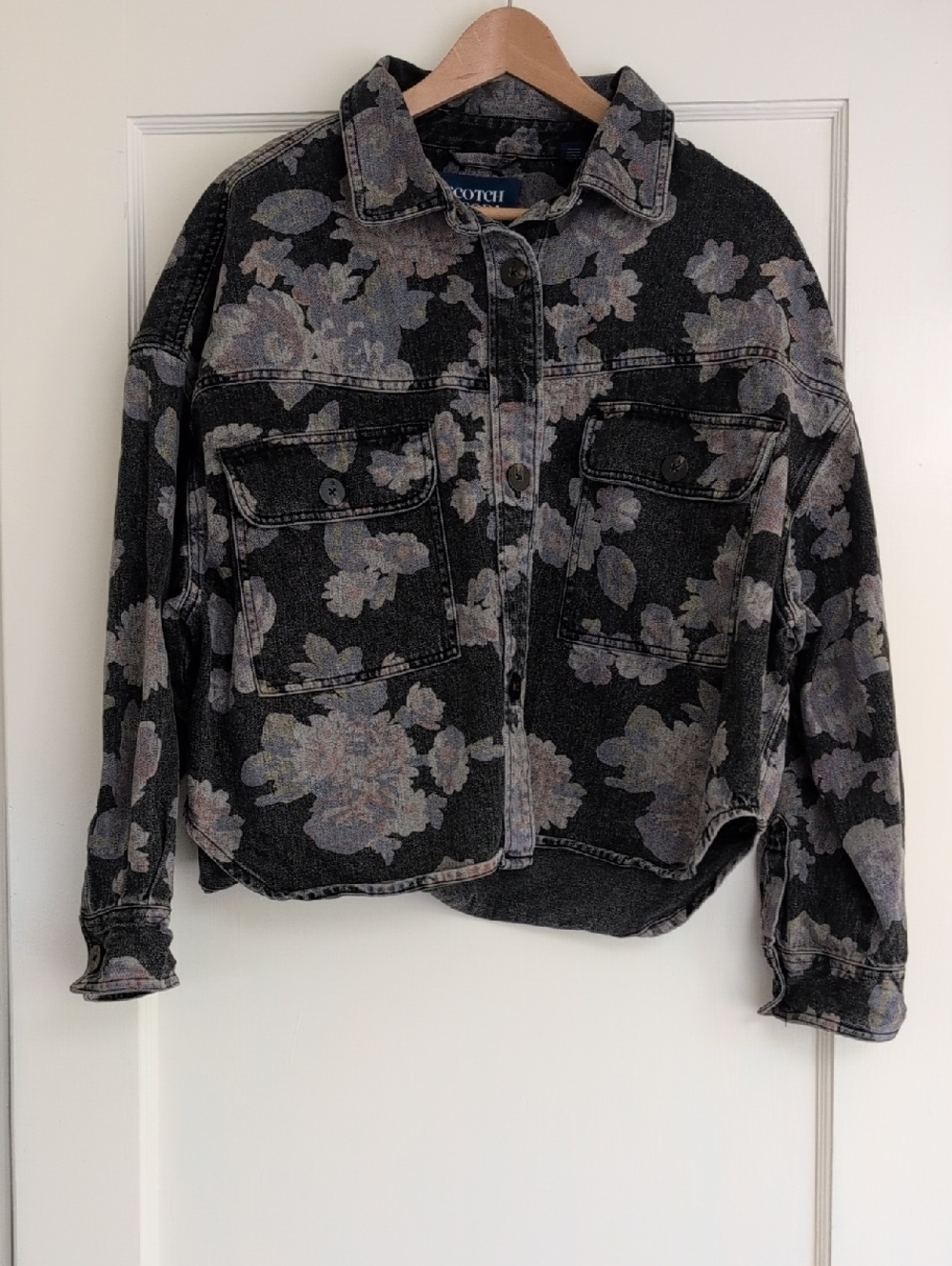 Scotch & Soda Allover printed floral denim overshirt - L
